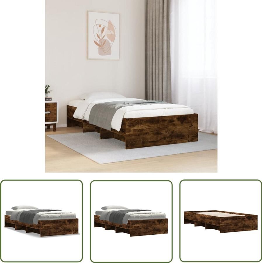 VidaXL Bedframe zonder matras hout gerookt eikenkleurig 100x200 cm Bed Frame Houten Bed Bedkast Slaapkamers Design Bed