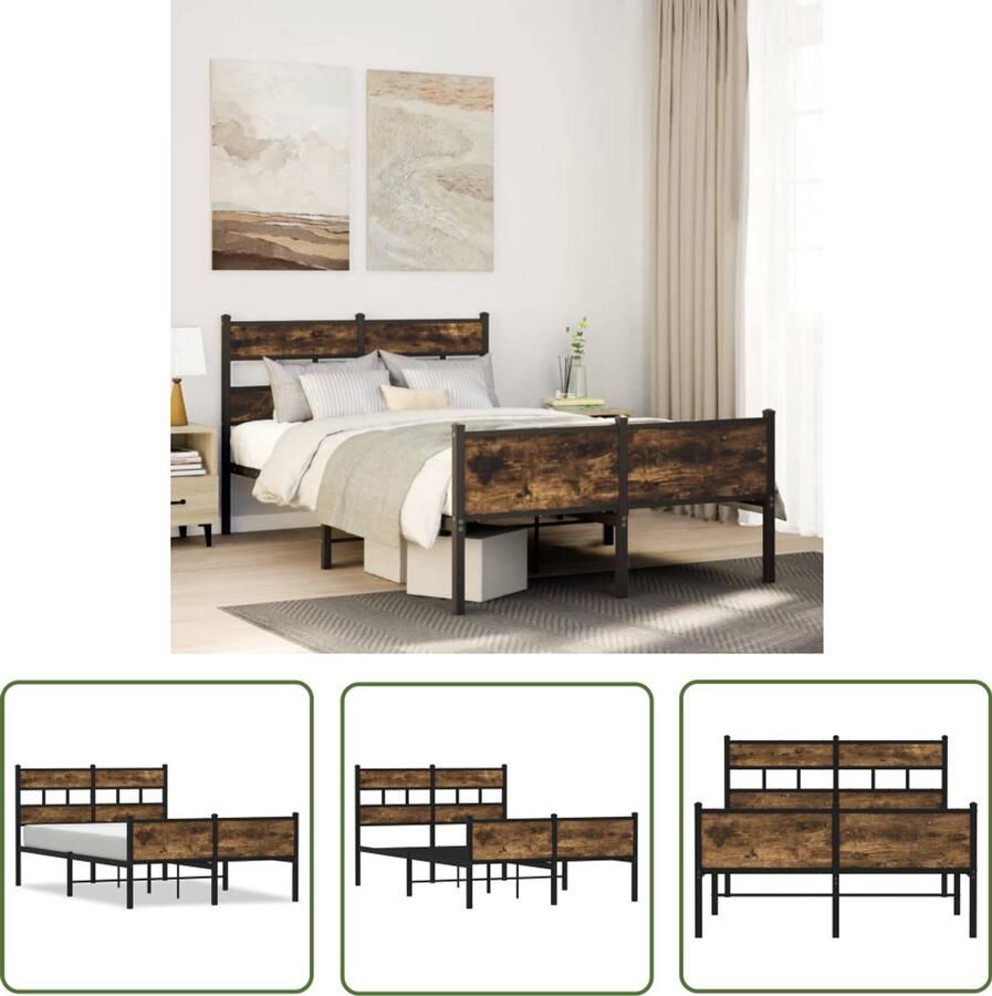 VidaXL Bedframe zonder matras hout gerookt eikenkleurig 120x190 cm Bed Frame Houten Bed Bedbank Slaapkamers Boxspring