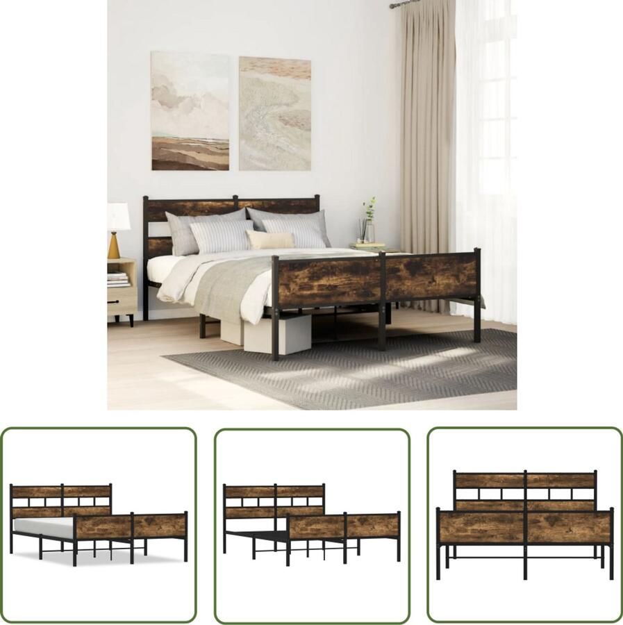 VidaXL Bedframe zonder matras hout gerookt eikenkleurig 150x200 cm Bed Frame Houten Bed Bedbank Boxspring Slaapcomfort