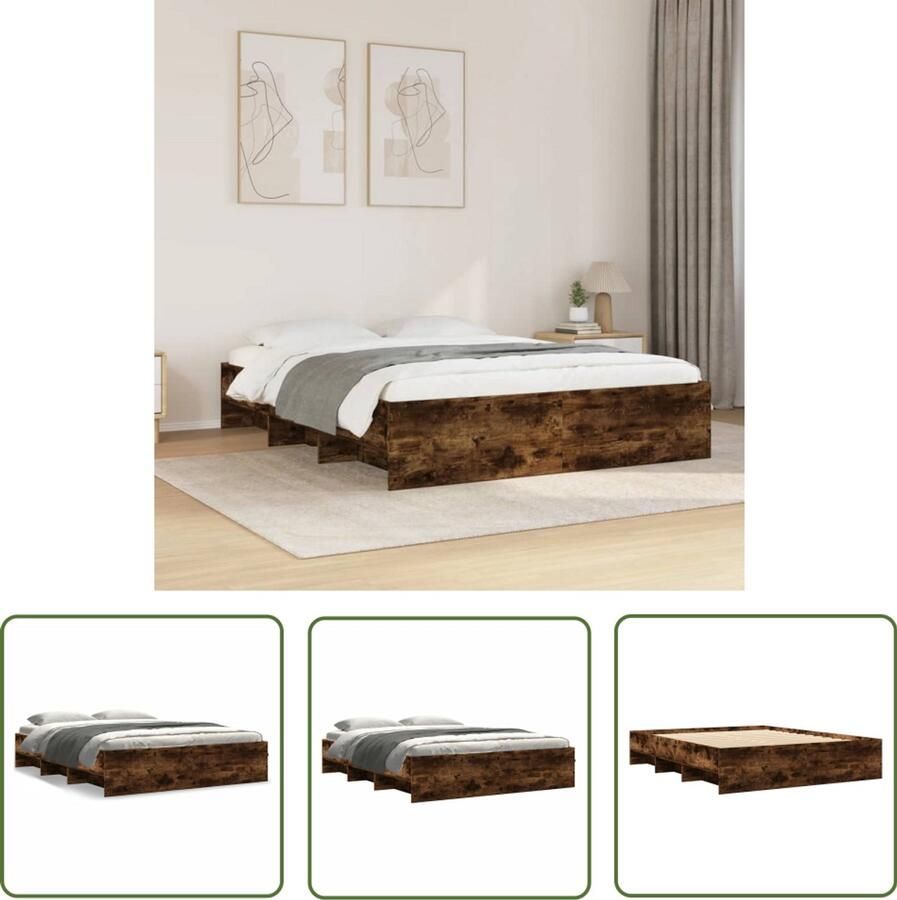 VidaXL Bedframe zonder matras hout gerookt eikenkleurig 150x200 cm Bed Frame Houten Bed Bedkast Boxspring Slaapkamer Decoratie