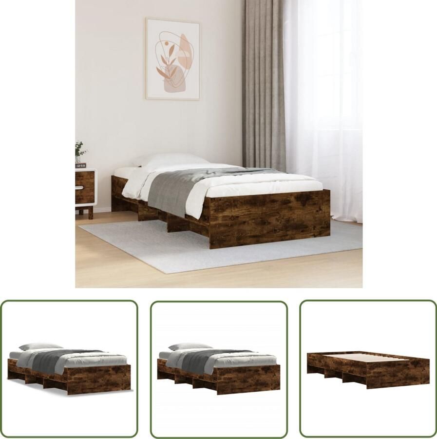 VidaXL Bedframe zonder matras hout gerookt eikenkleurig 90x190 cm Bed Frame Houten Bed Roestvrijstalen Bed Slaapkamersdecoratie Slaapcomfort