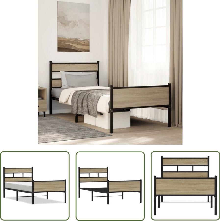 VidaXL Bedframe zonder matras hout sonoma eikenkleurig 100x190 cm Bed Frame Houten Bed Zonder Matras Sonoma Eiken Slaapkamers