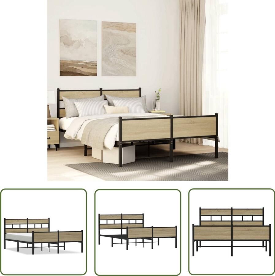 VidaXL Bedframe zonder matras hout sonoma eikenkleurig 140x190 cm Bed Frame Houten Bed Bedbank Slaapkamervloer Boxspring