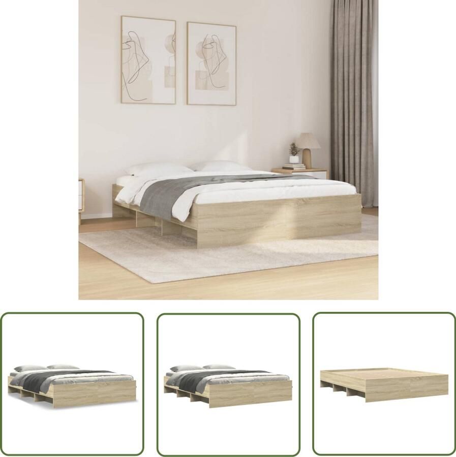 VidaXL Houten Bed Frame Bedframe zonder matras hout sonoma eikenkleurig 150x200 cm Bed Met Lade Slaapkamersdecoratie Sonoma Eiken