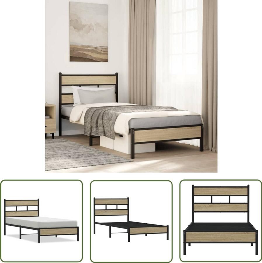 VidaXL Bedframe zonder matras hout sonoma eikenkleurig 80x200 cm Bed Frame Houten Bed Zwart Tweepersoons Bed Enkel Bed