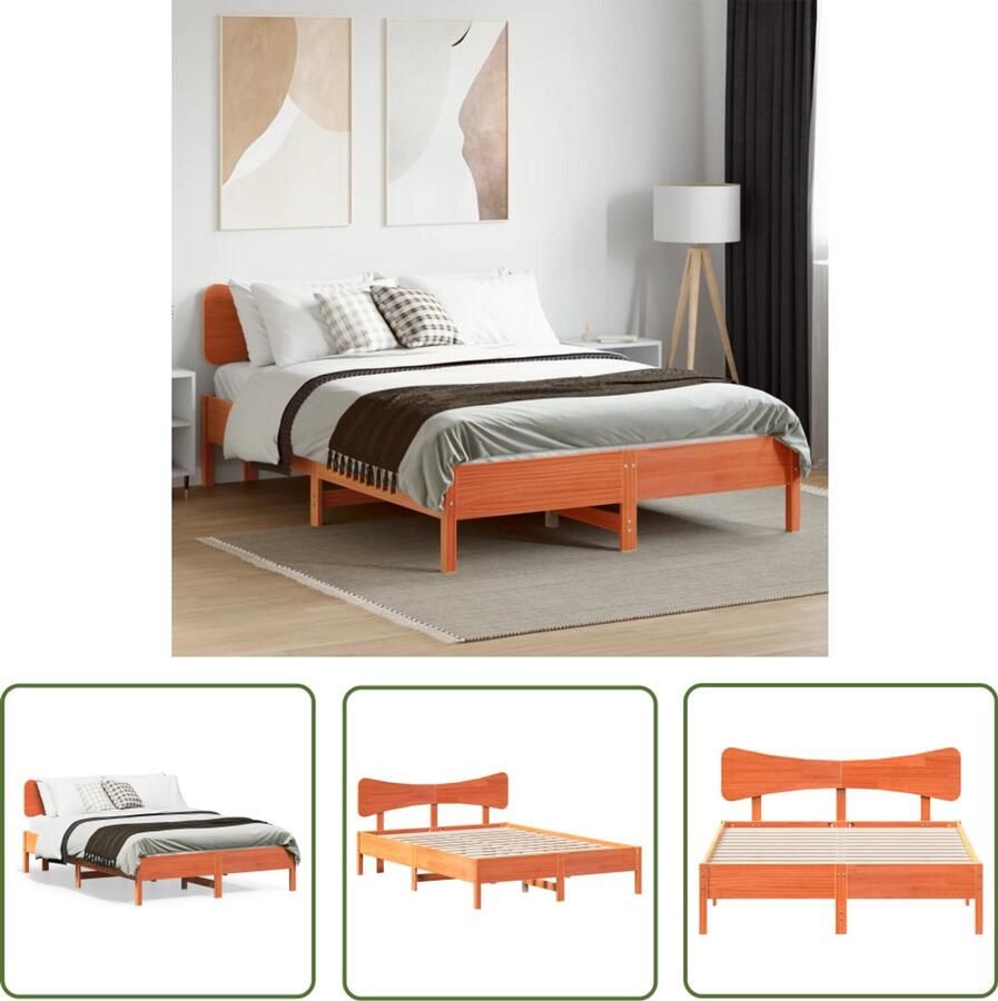 VidaXL Bedframe zonder matras massief grenenhout wasbruin 150x200 cm Bed Frame Houten Bed Grenen Hout King Size Bed Tweepersoonsbed