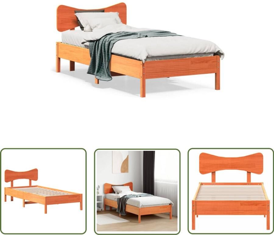 VidaXL Bedframe zonder matras massief grenenhout wasbruin 90x200 cm Bed Frame Houten Bed Grenen Hout Bed King Size Bed Tweepersoonsbed