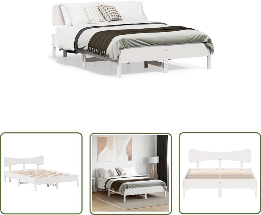 VidaXL Bedframe zonder matras massief grenenhout wit 120x200 cm Bed Frame Houten Bed Massief Grenen Bedbank Tweepersoonsbed
