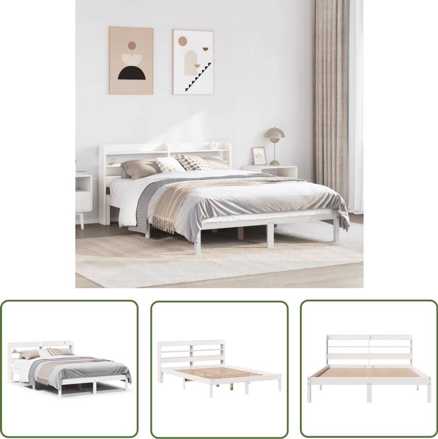 VidaXL Bedframe zonder matras massief grenenhout wit 140x190 cm Bed Frame Houten Bed Grenen Hout Bed Met Lade Tweepersoons Bed