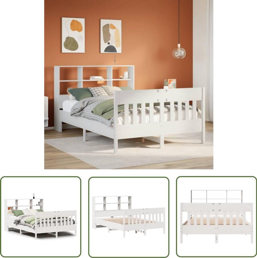 VidaXL Bedframe zonder matras massief grenenhout wit 140x190 cm Bed Frame Houten Bed Grenen Hout Bed Tweepersoons Bed Boxspring Bed - Foto 2
