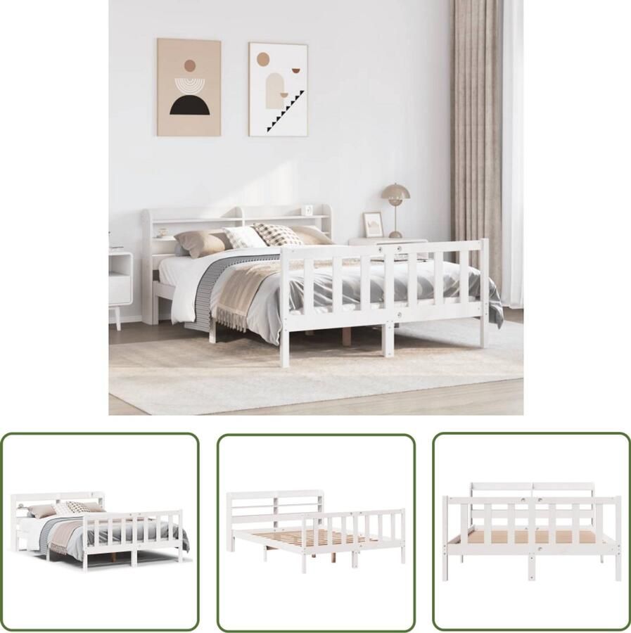 VidaXL Houten Bed Frame Bedframe zonder matras massief grenenhout wit 140x200 cm Bed Met Lade King Size Bed Tweepersoonsbed