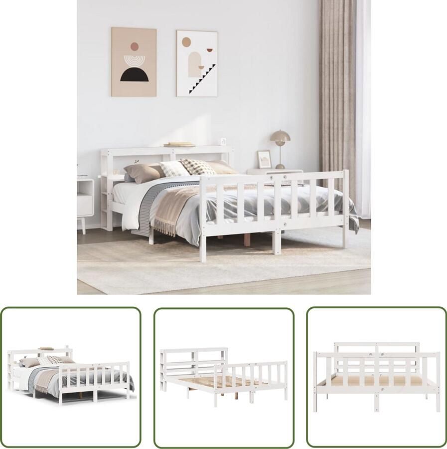 VidaXL Bedframe zonder matras massief grenenhout wit 150x200 cm Bed Frame Houten Bed Bedkast Slaapkamervloerisolator Boxspring