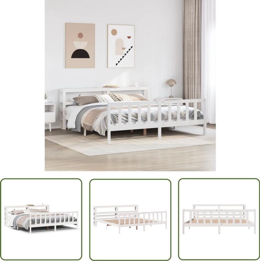 VidaXL Houten Bed Frame Bedframe zonder matras massief grenenhout wit 200x200 cm Bed Zwart Kingsize Bed Tweepersoonsbed