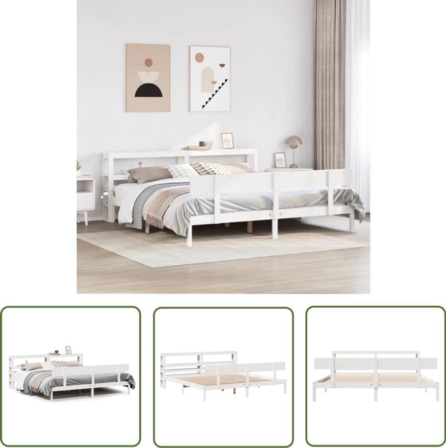 VidaXL Bedframe zonder matras massief grenenhout wit 200x200 cm Bed Frame Houten Bed Grenen Hout Bedbank Tweepersoonsbed