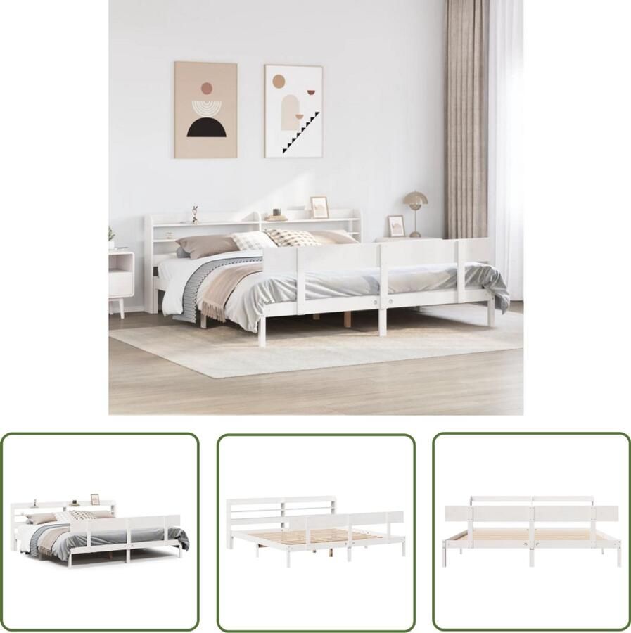 VidaXL Bedframe zonder matras massief grenenhout wit 200x200 cm Bed Frame Houten Bed Grenen Hout King Size Bed Tweepersoonsbed