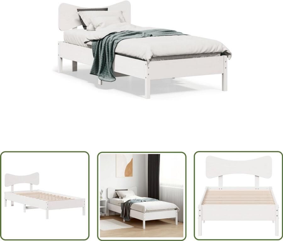 VidaXL Bedframe zonder matras massief grenenhout wit 75x190 cm Bed Frame Houten Bed Grenen Hout Bed Wit Bed Tweepersoons Bed