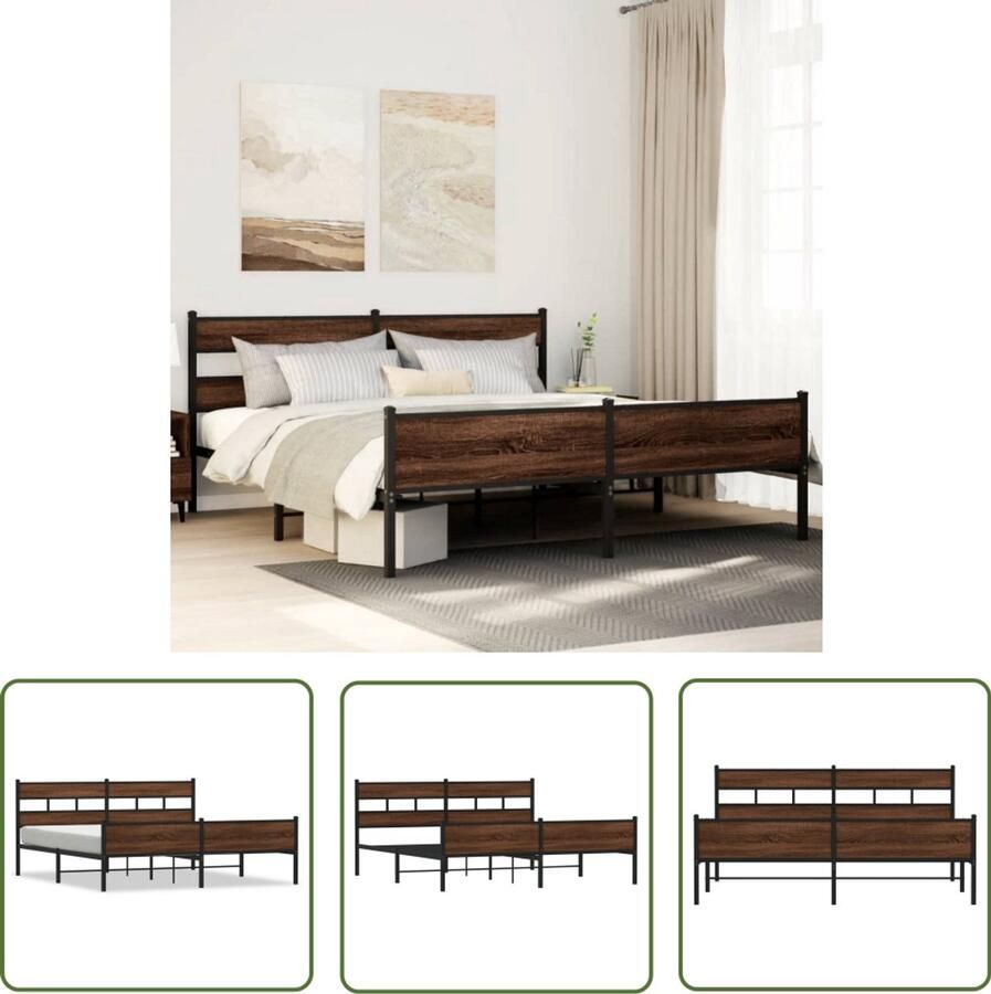 VidaXL Bedframe zonder matras metaal bruin eikenkleur 180x200 cm Bed Frame Houten Bed Bedbank Slaapkamers Slaapcomfort