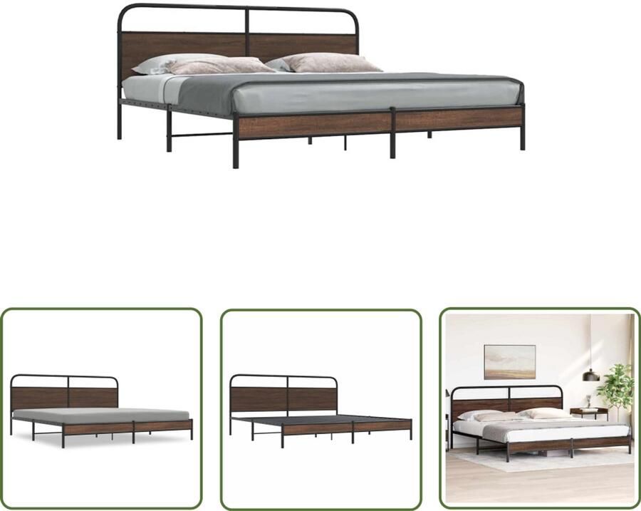 VidaXL Bedframe zonder matras metaal bruin eikenkleur 183x213 cm Bed Frame Houten Bed Metalen Bed Boxspring Frame Slaapkamers