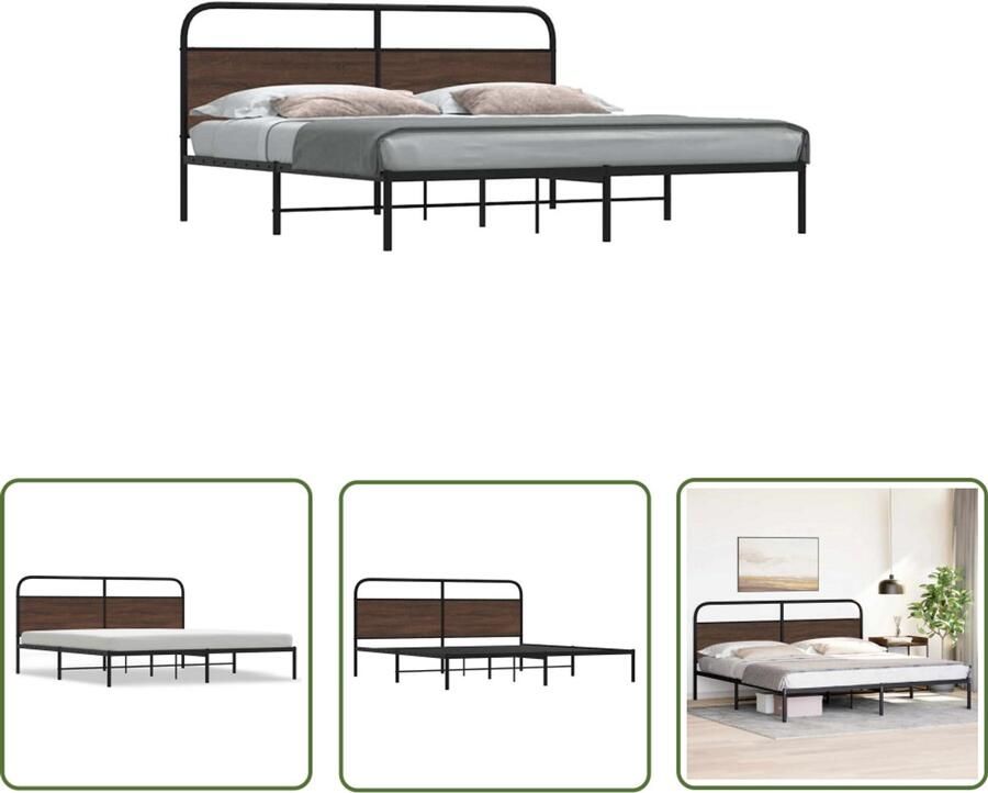 VidaXL Bedframe zonder matras metaal bruin eikenkleur 193x203 cm Bed Frame Houten Bed Metalen Bed Boxspring Frame Kingsize Bed