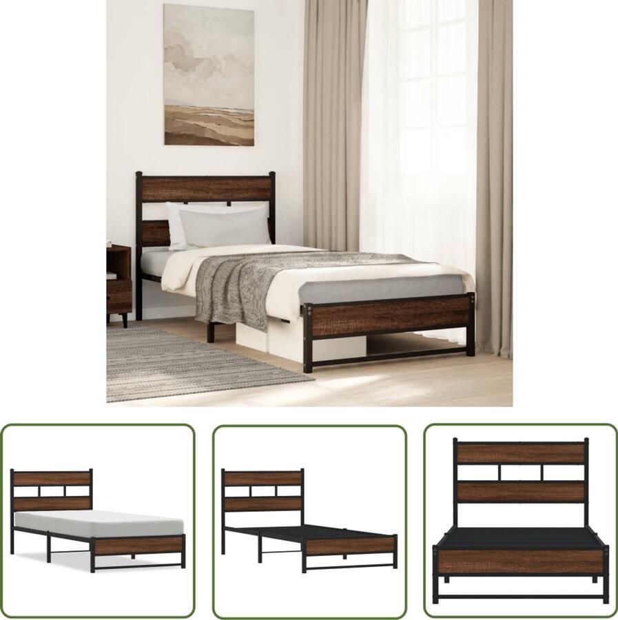 VidaXL Bedframe zonder matras metaal bruin eikenkleurig 100x190 cm Bed Frame Houten Bed Metalen Bed Boxspring Slaapcomfort