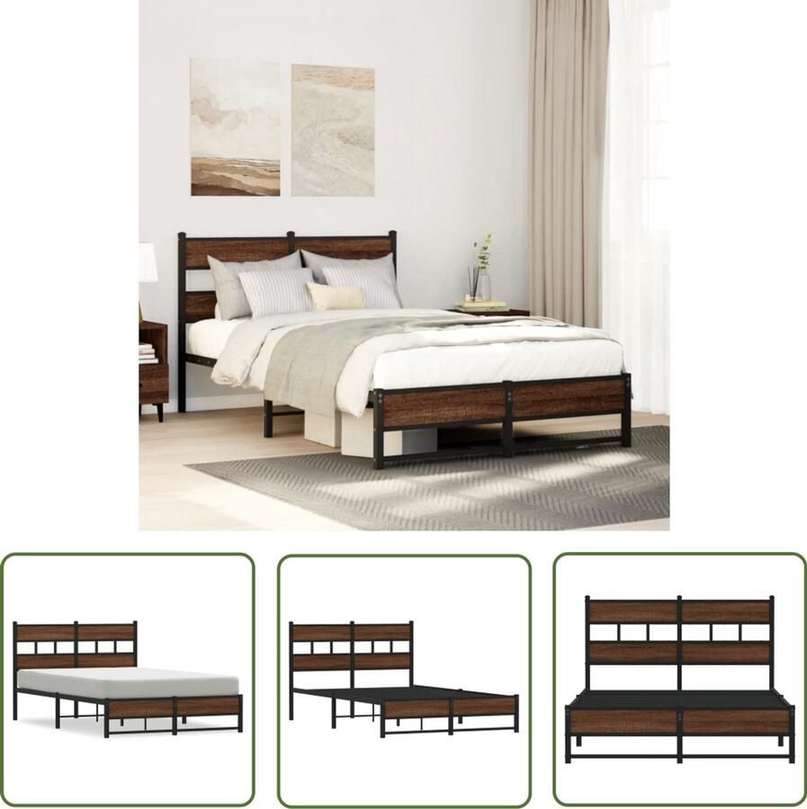 VidaXL Bedframe zonder matras metaal bruin eikenkleurig 120x190 cm Bed Frame Houten Bed Metalen Bed Tweepersoonsbed Boxspring