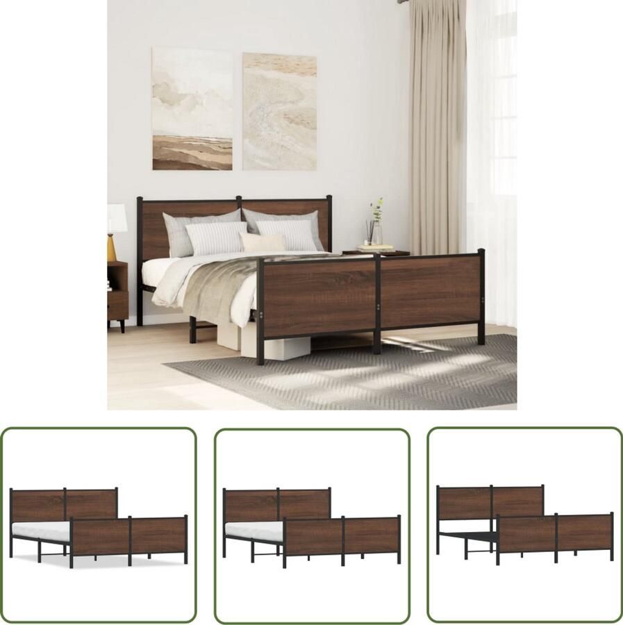 VidaXL Bedframe zonder matras metaal bruin eikenkleurig 160x200 cm Bed Frame Houten Bed Metalen Bed Boxspring Tweepersoonsbed