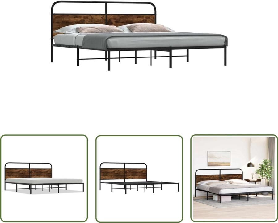 VidaXL Bedframe zonder matras metaal gerookt eikenkleurig 183x213 cm Bed Frame Houten Bed Metalen Bed Slaapkamersdecoratie Boxspring