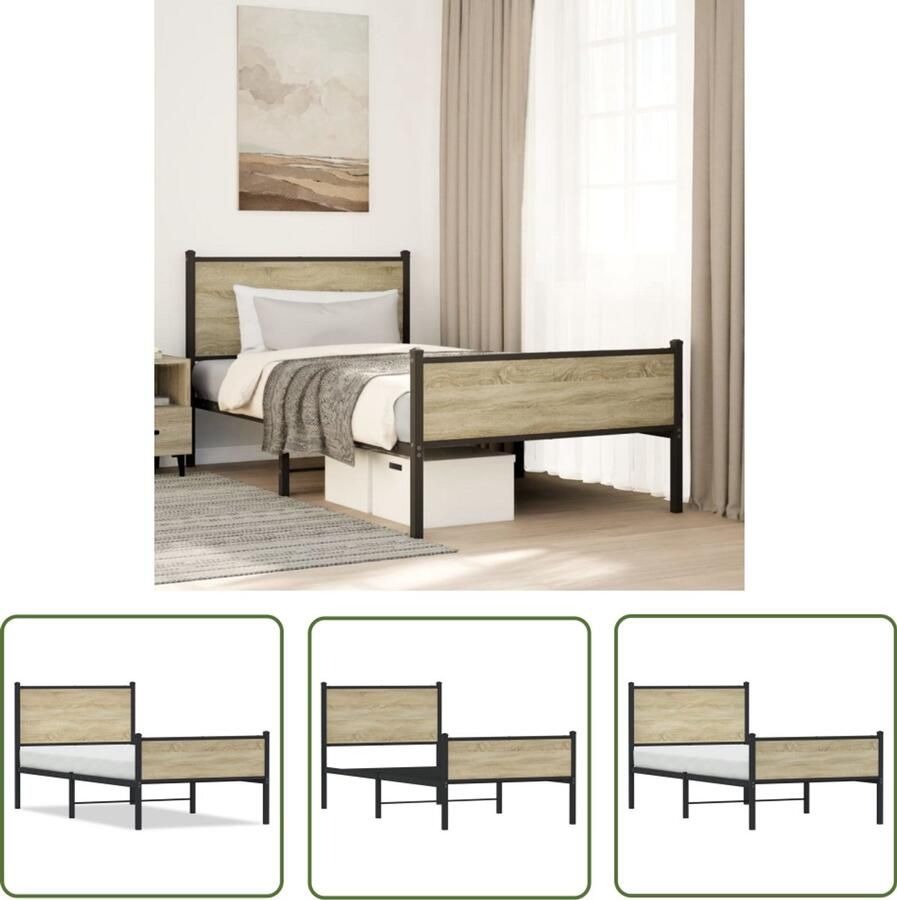 VidaXL Bedframe zonder matras metaal sonoma eikenkleurig 100x190 cm Bed Frame Houten Bed Metalen Bed Slaapkamers Bedroom Furniture
