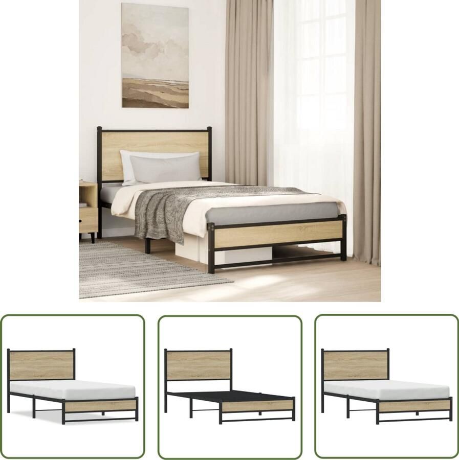 VidaXL Bedframe zonder matras metaal sonoma eikenkleurig 100x190 cm Bed Frame Houten Bed Metalen Bed Bedstead Slaapcomfort