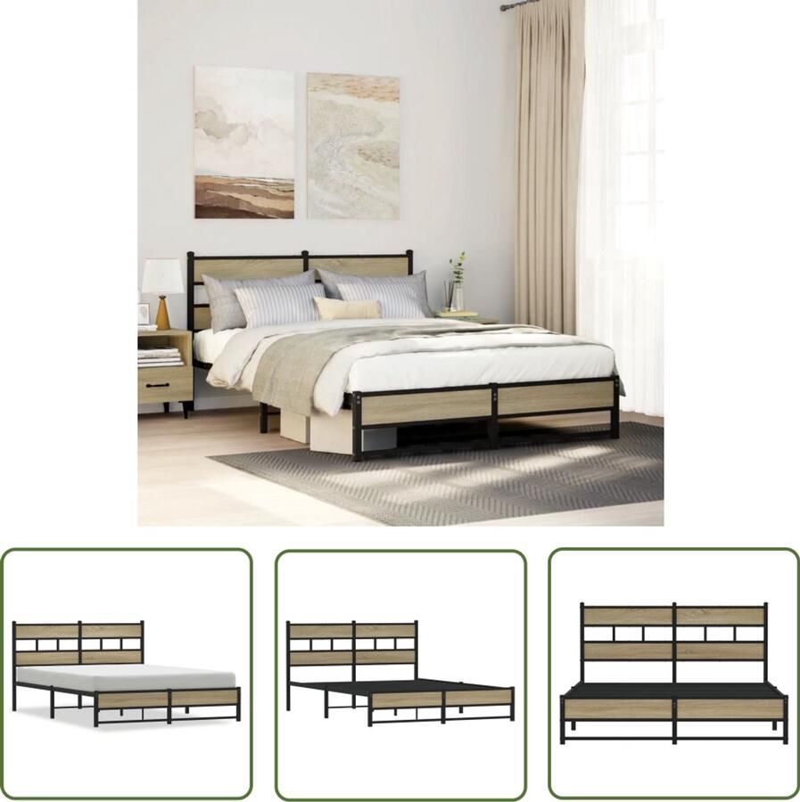 VidaXL Houten Bed Frame Bedframe zonder matras metaal sonoma eikenkleurig 140x190 cm Bed Zwart Bed Wit Boxspring