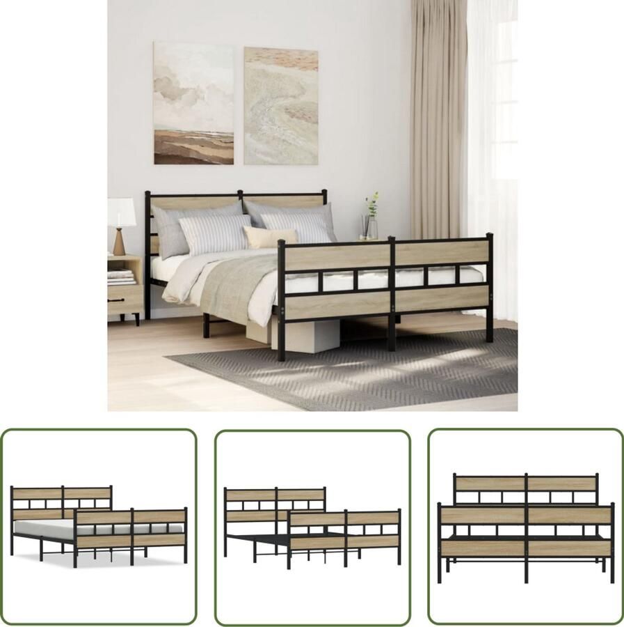 VidaXL Bedframe zonder matras metaal sonoma eikenkleurig 150x200 cm Bed Frame Houten Bed Metalen Bedframe Bed Slaapkamers