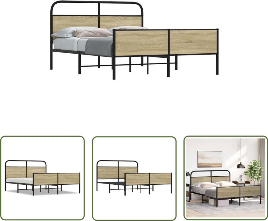 VidaXL Houten Bed Frame Bedframe zonder matras metaal sonoma eikenkleurig 160x200 cm Bed Zwart Bed 160x200 Sonoma Eiken
