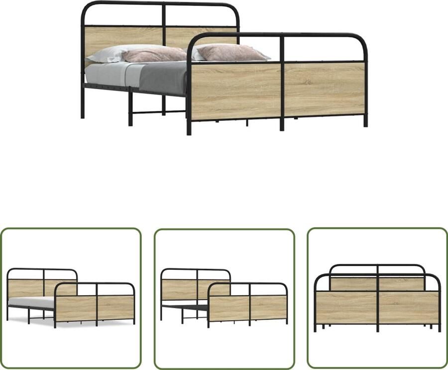 VidaXL Bedframe zonder matras metaal sonoma eikenkleurig 160x200 cm Bed Frame Houten Bed Metalen Bed Slaap Kamer Boxspring