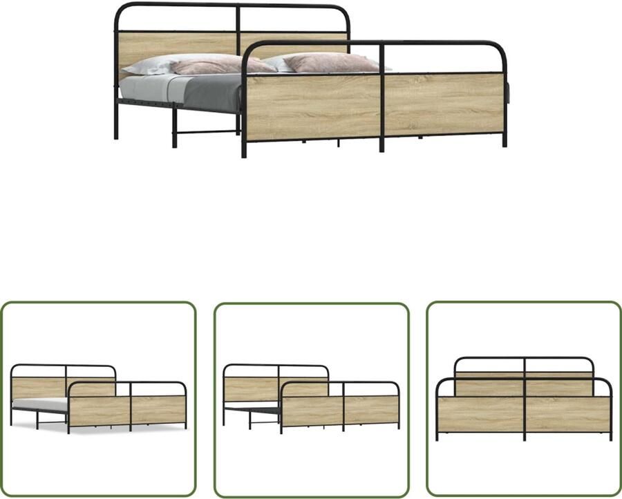 VidaXL Bedframe zonder matras metaal sonoma eikenkleurig 180x200 cm Bed Frame Houten Bed Metalen Bed Slaap Kamer Decoratie Sonoma Eiken