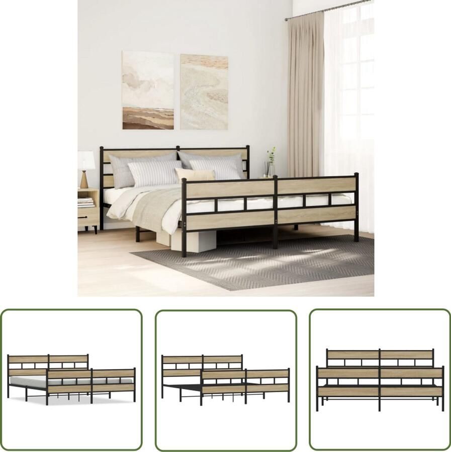 VidaXL Bedframe zonder matras metaal sonoma eikenkleurig 180x200 cm Bed Frame Houten Bed Metalen Bed Basis Boxspring
