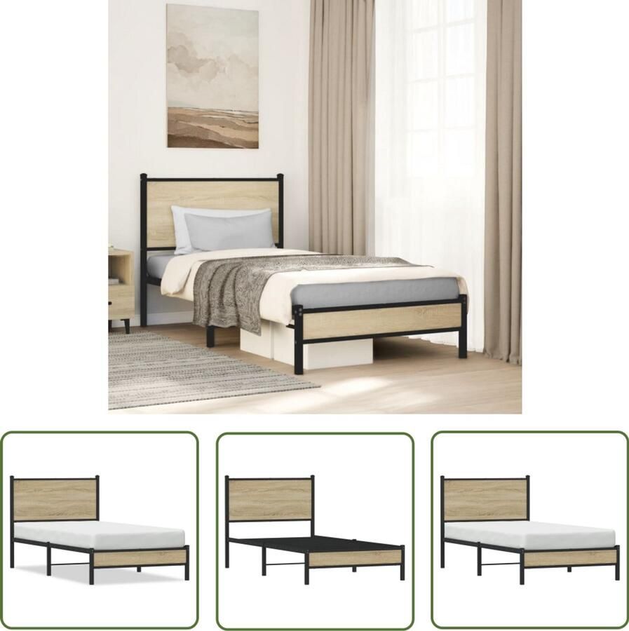 VidaXL Houten Bed Frame Bedframe zonder matras metaal sonoma eikenkleurig 80x200 cm Bed Zwart Slaapkamervloerisolatie Boxspring