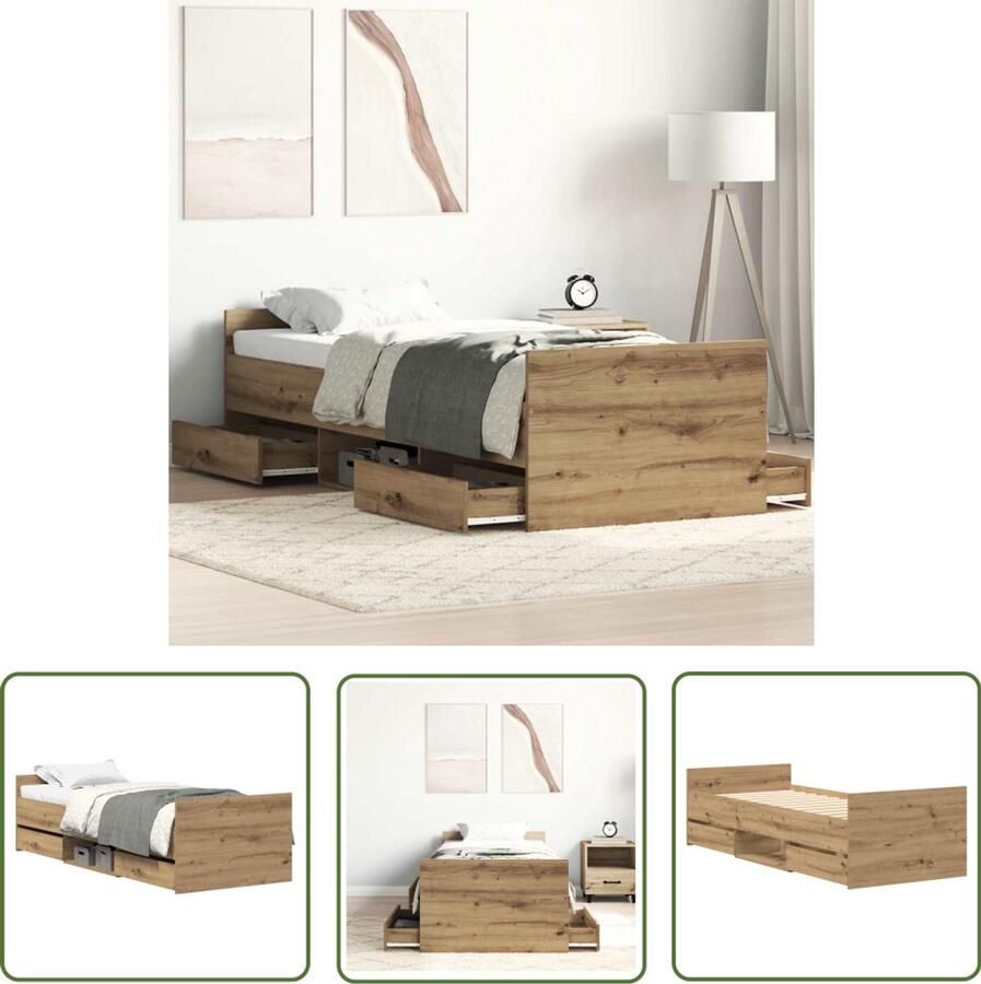 The Living Store Bedframe zonder matras spaanplaat artisanaal eikenkleurig Bed Frame Houten Bed Tweepersoonsbed Boxspring Bed Slaapcomfort