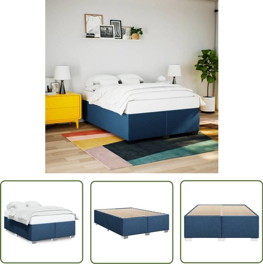 VidaXL Bedframe zonder matras stof blauw 140x190 cm Bed Frame Houten Bed Tweepersoonsbed Slaapcomfort Slaapkamerstijl