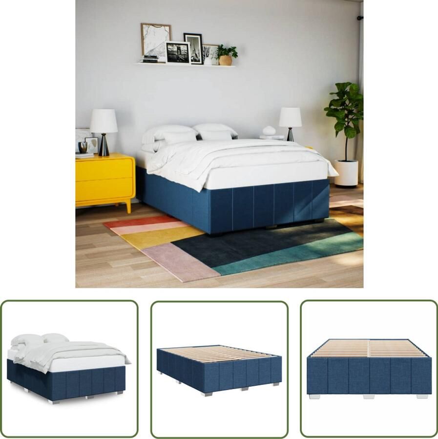 VidaXL Bedframe zonder matras stof blauw 140x200 cm Bed Frame Houten Bed Tweepersoonsbed Boxspring Slaapcomfort