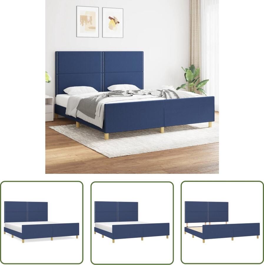 The Living Store Bedframe Massief Larikshout Blauw 203x186x118 128 cm Bed Frame Houten Bed Met Hoofdbord Larikshout Bed Blauw Bed