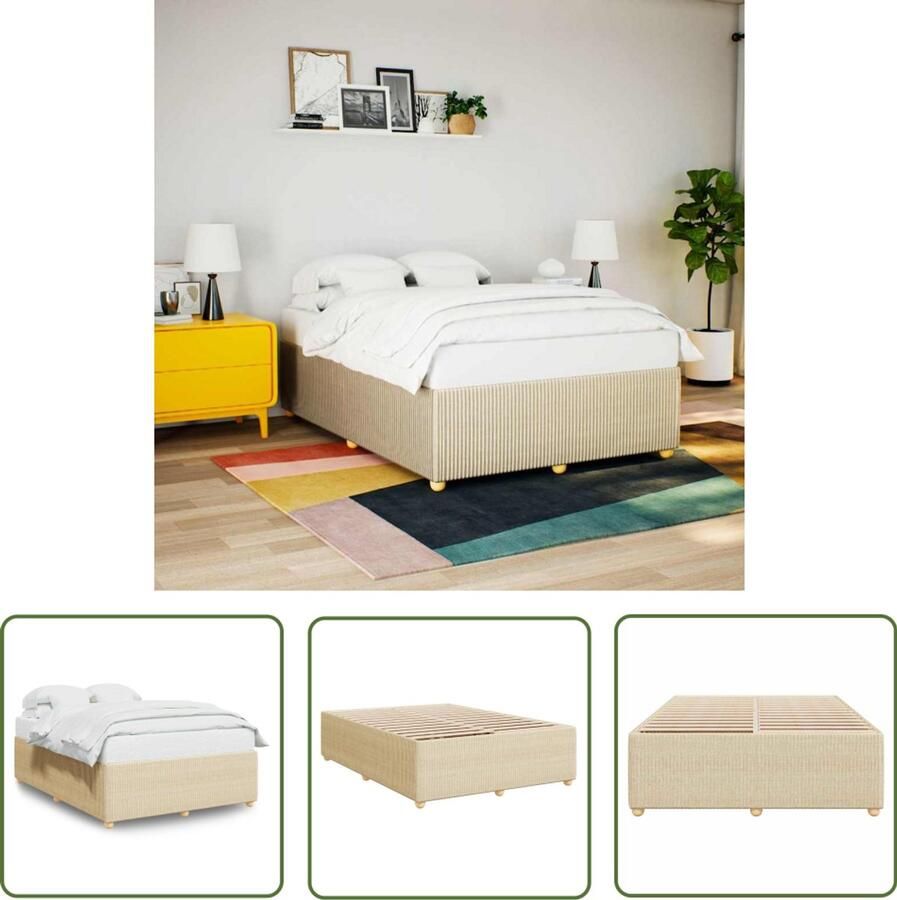 VidaXL Bedframe zonder matras stof crèmekleurig 160x200 cm Bed Frame Houten Bed Creme Kleurige Bed Boxspring Hoofdbord