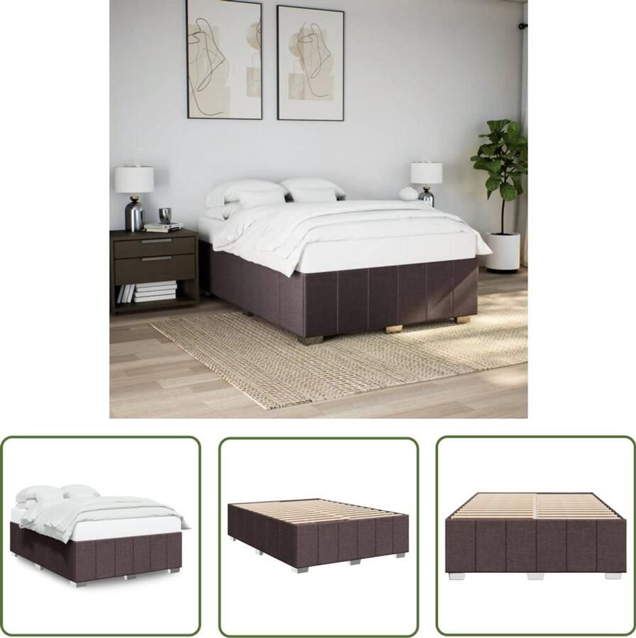 VidaXL Bedframe zonder matras stof donkerbruin 140x200 cm Bed Frame Houten Bed Tweepersoonsbed Boxspring Slaapcomfort