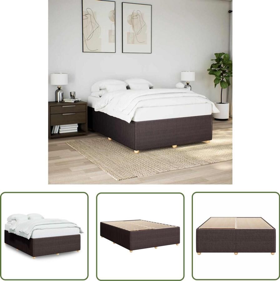 VidaXL Bedframe zonder matras stof donkerbruin 140x200 cm Bed Frame Houten Bed Tweepersoonsbed Donkere Kleur Slaapcomfort