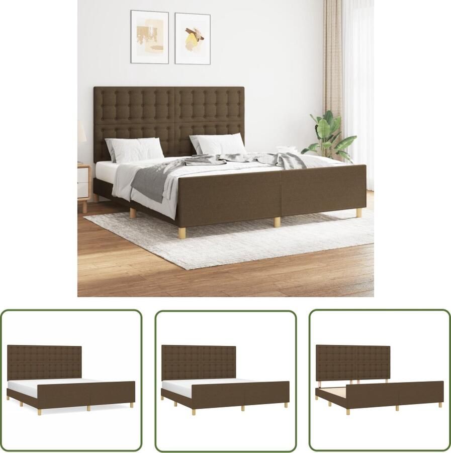 The Living Store Bedframe met hoofdeinde Donkerbruin 203 x 166 x 118 128 cm Duurzaam Verstelbaar hoofdeind Stevige poten Multiplex lattenbodem