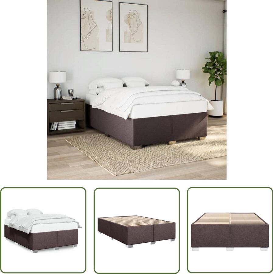 VidaXL Bedframe zonder matras stof donkerbruin 160x200 cm Bed Frame Houten Bed Tweepersoonsbed Donkere Kleuren Slaapcomfort