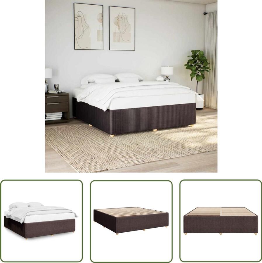 VidaXL Bedframe zonder matras stof donkerbruin 200x200 cm Bed Frame Houten Bed Tweepersoons Bed Boxspring Slaapcomfort
