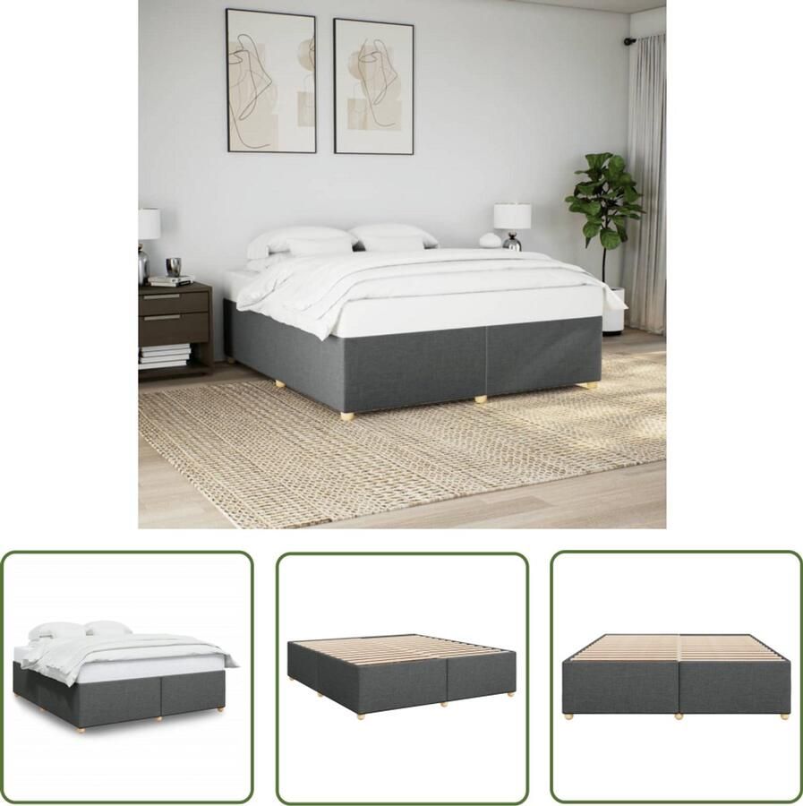 VidaXL Bedframe zonder matras stof donkergrijs 180x200 cm Bed Frame Houten Bed Tweepersoonsbed Boxspring Slaapkamer Decoratie