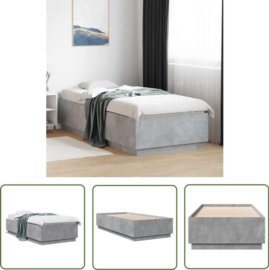 VidaXL Houten Bed Frame Beton Grijs Bed Frame Bedframe bewerkt hout betongrijs 100x200 cm Tweepersoons Bed Frame Slaapcomfort Modern Bed Frame