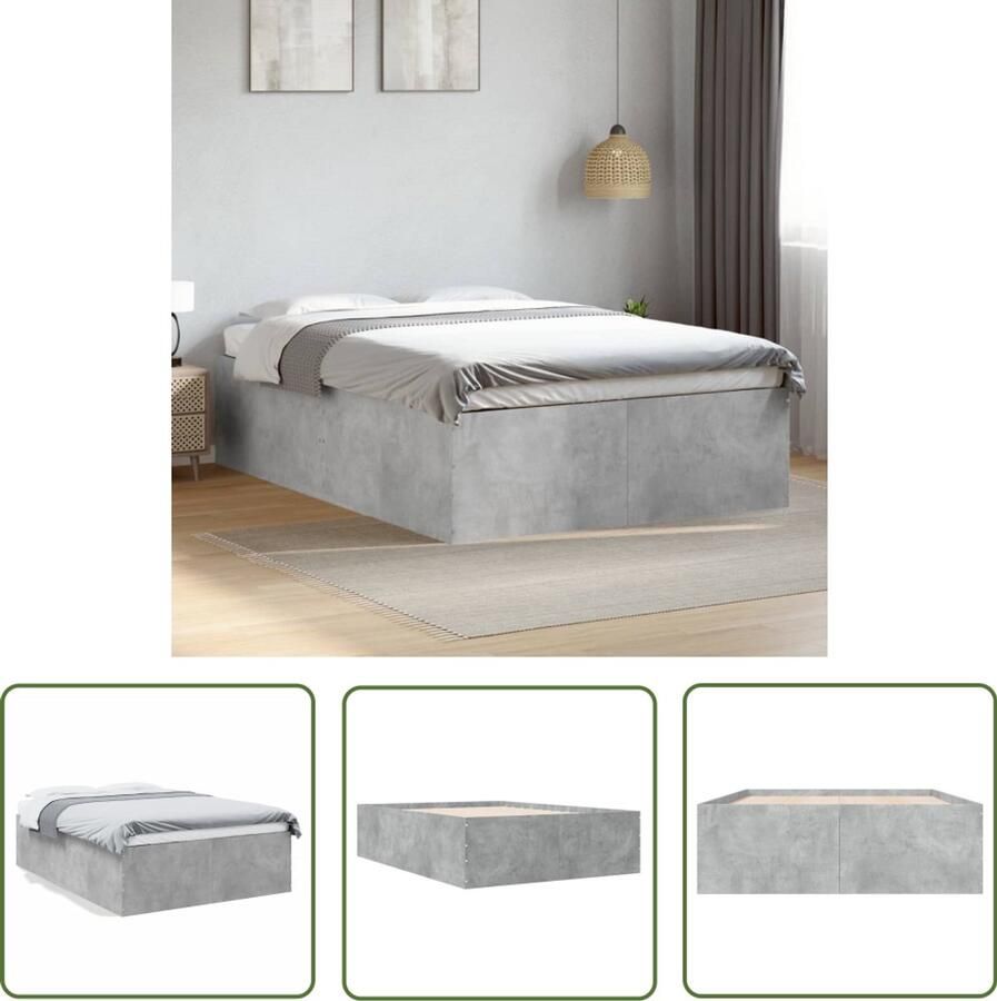 VidaXL Bedframe bewerkt hout betongrijs 120x190 cm Beton Grijs Bed Frame Houten Bed Frame Tweepersoons Bed King Size Bed Minimalistisch Bed