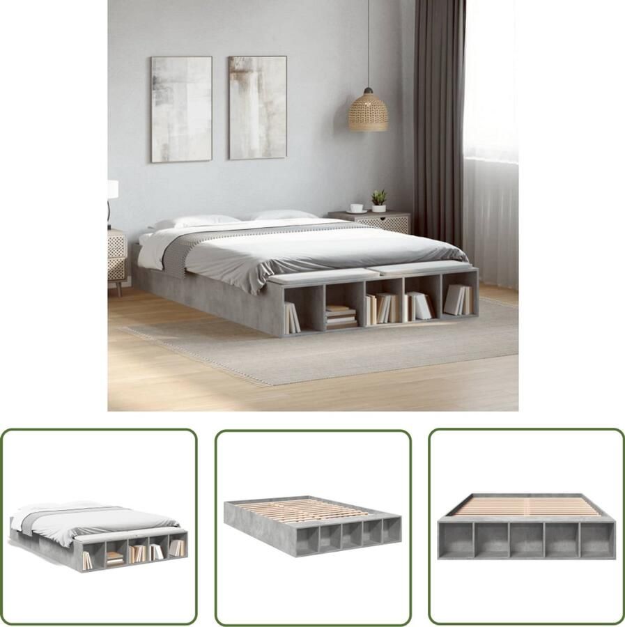 VidaXL Houten Bed Frame Beton Grijs Bed Frame Bedframe bewerkt hout betongrijs 120x190 cm Tweepersoons Bed Frame Slaapcomfort Design Bed Frame